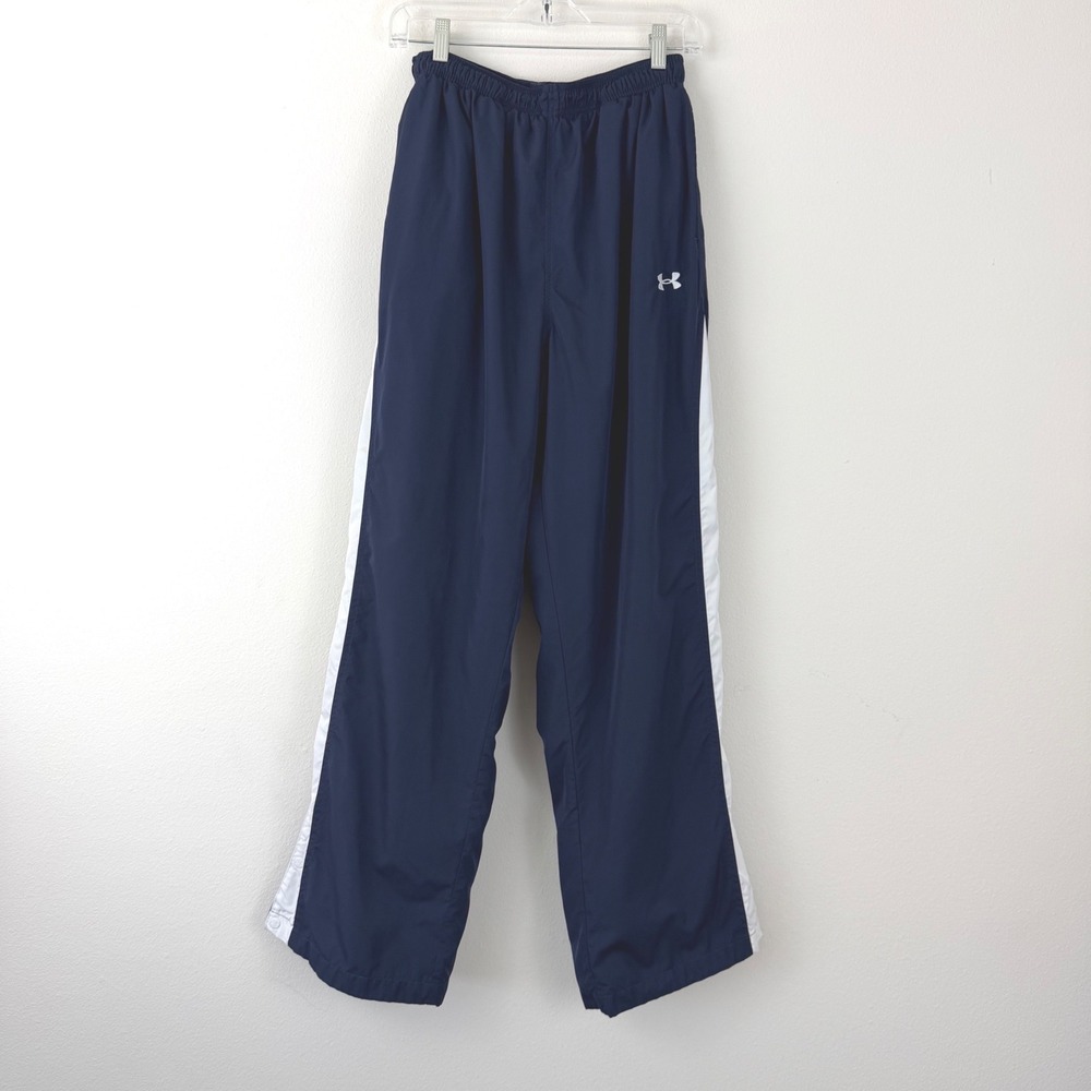 Under Armour Gorpcore Mens Navy Blue White Stripe Mesh Lined Track Pants Large